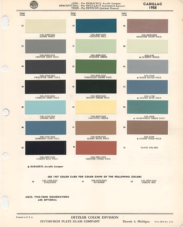 1958 Cadillac Color Chart